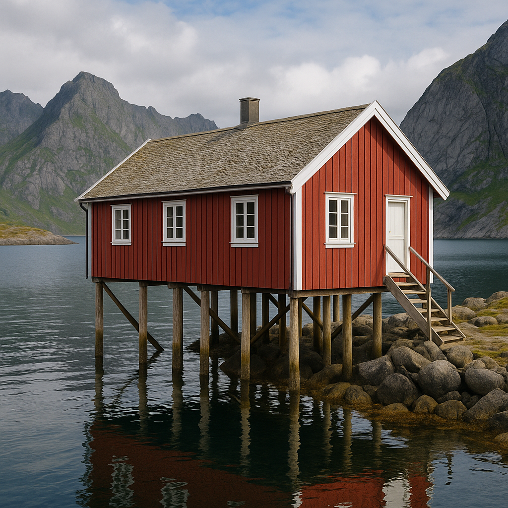 maison de pécheur en scandinavie Maison en bois sur pilotis